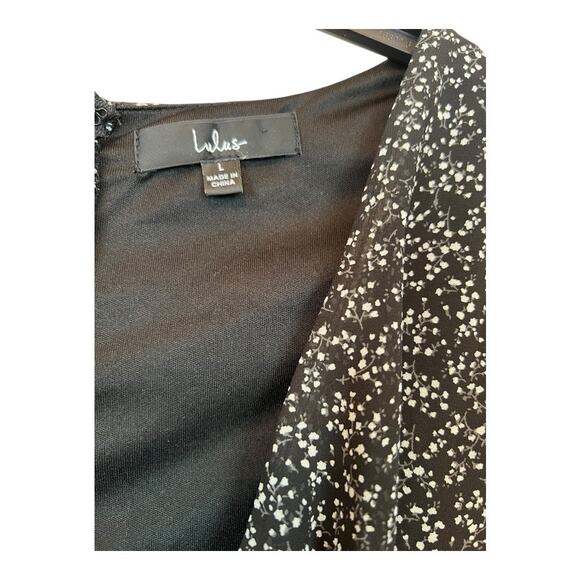 Lulus Tell You I Love You Black Floral Print Twist-Front Mini Dress Large Ruffle - Picture 3 of 7